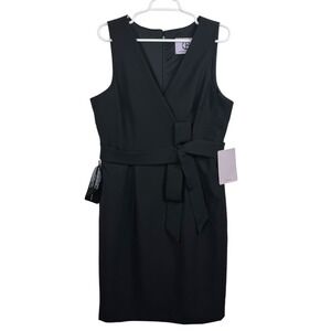 JS Collections Black Ella Bow Tie‎ Cocktail Dress Size 16 V Neck Sleeveless Wrap